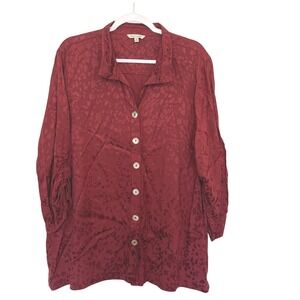 John Mark Satin Leopard Blouse Burgundy 1X Whimsigoth Coquette Drawstring Tunic